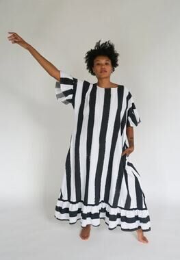 STATE THE LABEL Sz L/XL Black White Stripe Flutter Maxi Dress